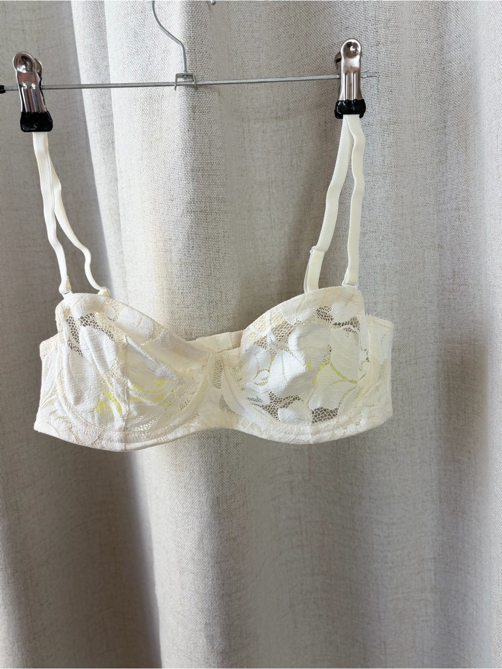 Prince Ivory Lace Balconette Bra with Floral Overlay